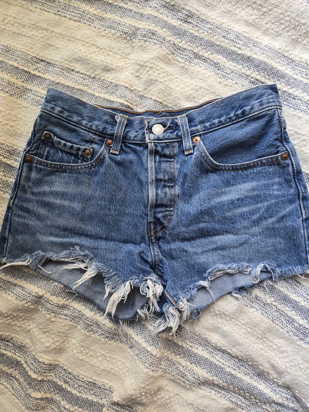 Levi's Medium Blue Frayed Hem Denim Shorts